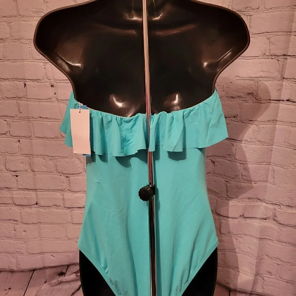 BLEU BY ROD BEATTIE Shirred Ruffle Bandeau MIO One-Piece Swimsuit